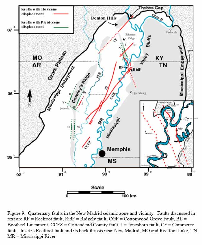 Commerce lineament with New Madrid zone faults