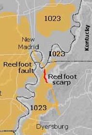 New Madrid fault crosses Mississippi River three times