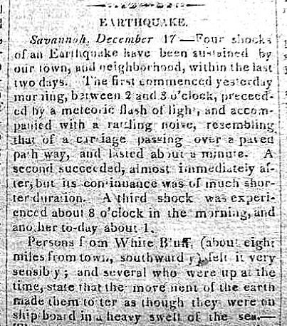 1811 new madrid earthquake affects savannah georgia