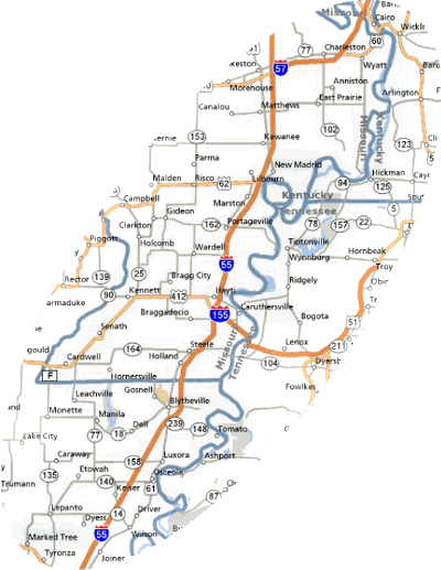 Mississippi River map near New Madrid