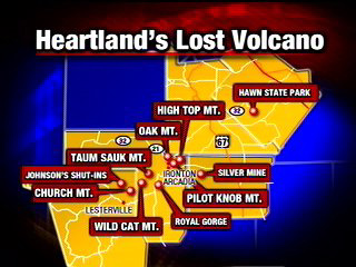 ancient volcano activity in Ironton MO area.